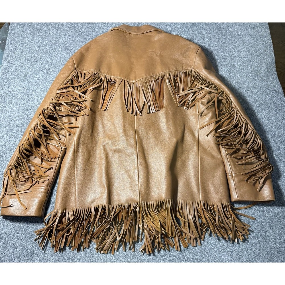 Vintage 90s Deer Wear Brand Men's‎ Deerskin Leather Fringe Button Jacket Size 46 - Picture 2 of 7